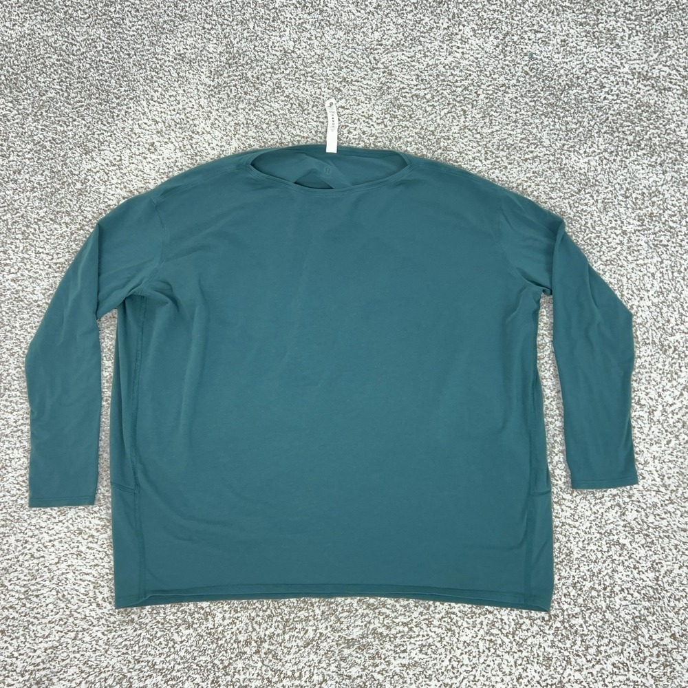 Lululemon Shirt Womens 10 Green Long Sleeve Crew Neck Pima Cotton Basic Yoga Gym